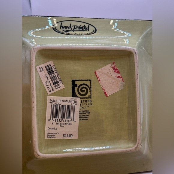 Tabletops Unlimited beautiful ceramic hand painted 8” square salad plate/dish. - Picture 8 of 9